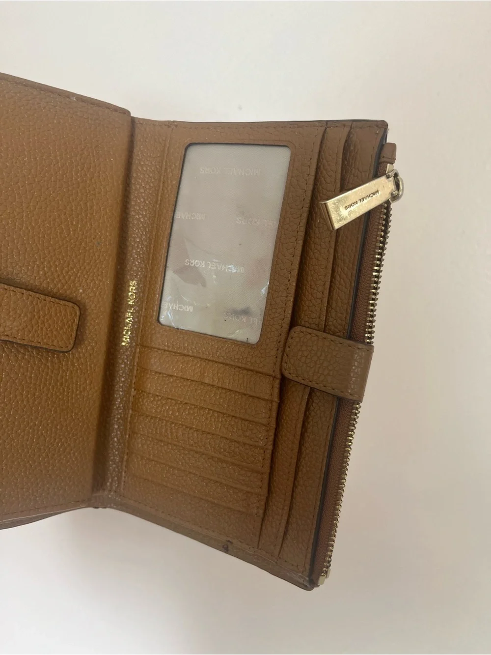 Michael Kors Cognac Leather Pebbled Leather Wristlet